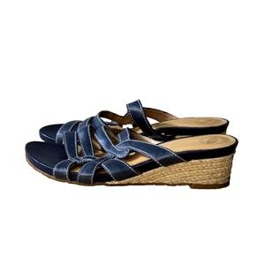 NURTURE Women's Leather Platform Wedge Espadrille Slide Sandals Size 8.5M Blue